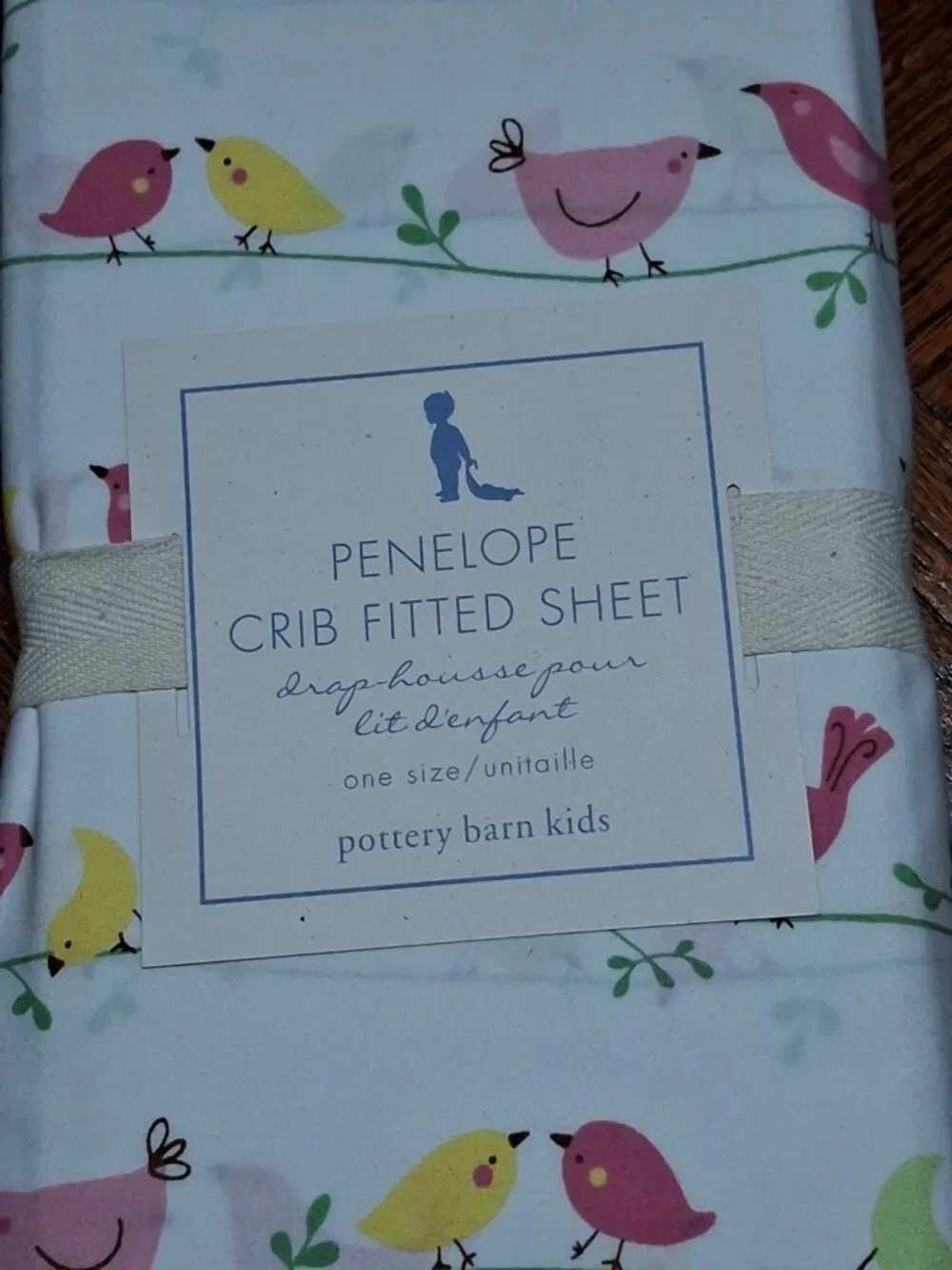 New POTTERY BARN KIDS PENELOPE Bird Pink CRIB FITTED SHEET-Pink Yellow